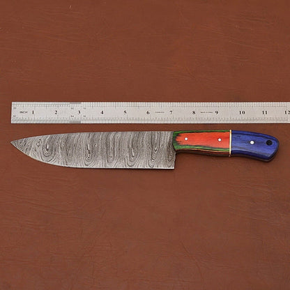 Handmade Damascus Steel Chef Fillet Knife With Pakka Wood Handle  Leather Sheath  Perfect For Kitch 2