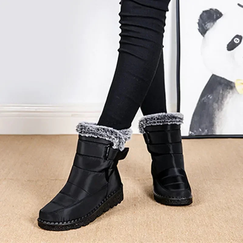 Waterproof Winter Boots For Women Long Plush Faux Fur Snow Boots  Warm Cotton Platform Shoes For St 4