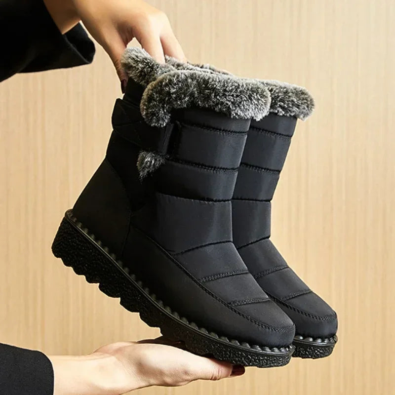 Waterproof Winter Boots For Women Long Plush Faux Fur Snow Boots  Warm Cotton Platform Shoes For St 6