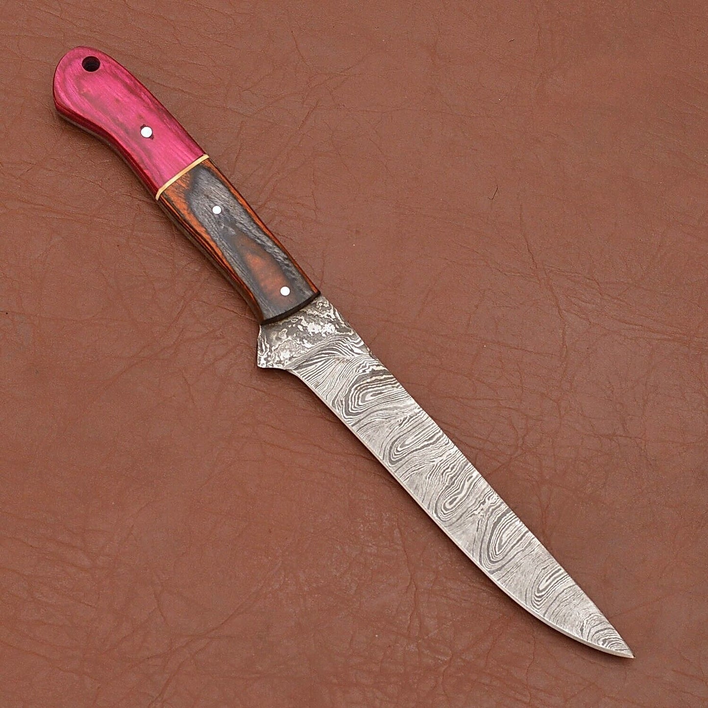 Custom Damascus Steel Fillet Knife  12 Handmade Chef Knife With Wooden Handle And Leather Cover 4