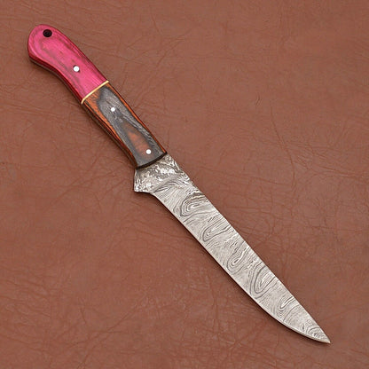 Custom Damascus Steel Fillet Knife  12 Handmade Chef Knife With Wooden Handle And Leather Cover 4