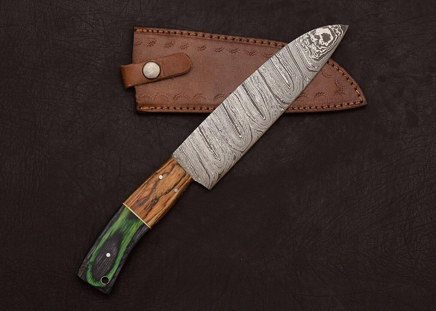 Professional Custom Damascus Steel Chef Knife  Razor Sharp Fillet Blade With Wood Handle 1