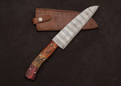 Authentic Handmade Damascus Steel Kitchen Knife With Pakka Wood Handle  Sheath 1