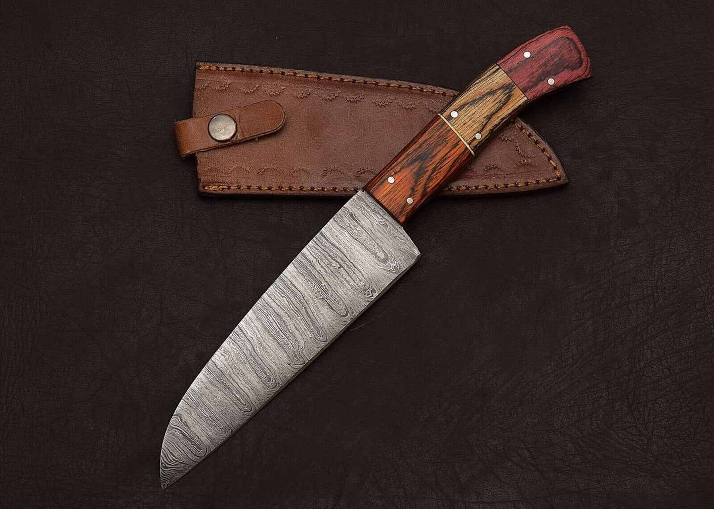 Authentic Handmade Damascus Steel Kitchen Knife With Pakka Wood Handle  Sheath 2