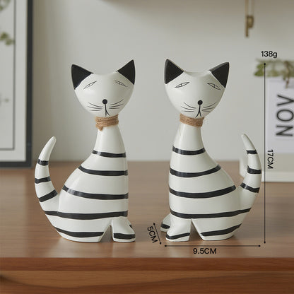 Striped Kitten Couple Ornament, Nordic Wooden Cat Decor, Minimalist Desktop Decoration, Cute Cat Figurine