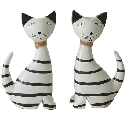 Striped Kitten Couple Ornament, Nordic Wooden Cat Decor, Minimalist Desktop Decoration, Cute Cat Figurine