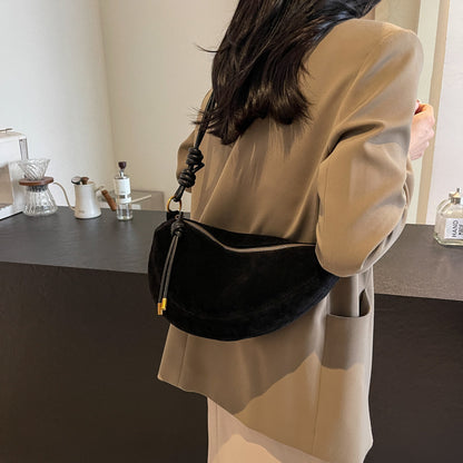 Popular Niche Suede, Faux Suede Super, Shoulder Bag for Women, Hot Sale Crossbody, Underarm Dumpling, Sweet Bags