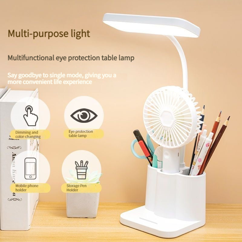 LED Multi Function Pen Holder Desk Lamp, with USB Connection for Phone Charging, Adjustable Brightness
