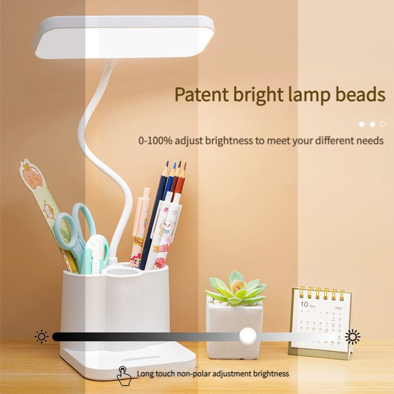 LED Multi Function Pen Holder Desk Lamp, with USB Connection for Phone Charging, Adjustable Brightness