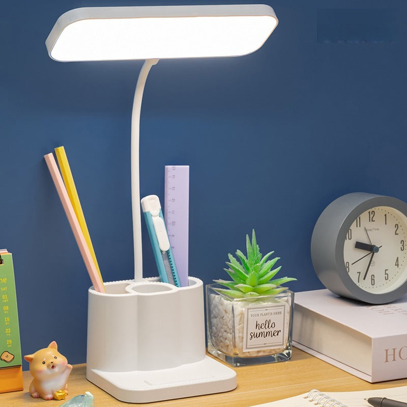 LED Multi Function Pen Holder Desk Lamp, with USB Connection for Phone Charging, Adjustable Brightness