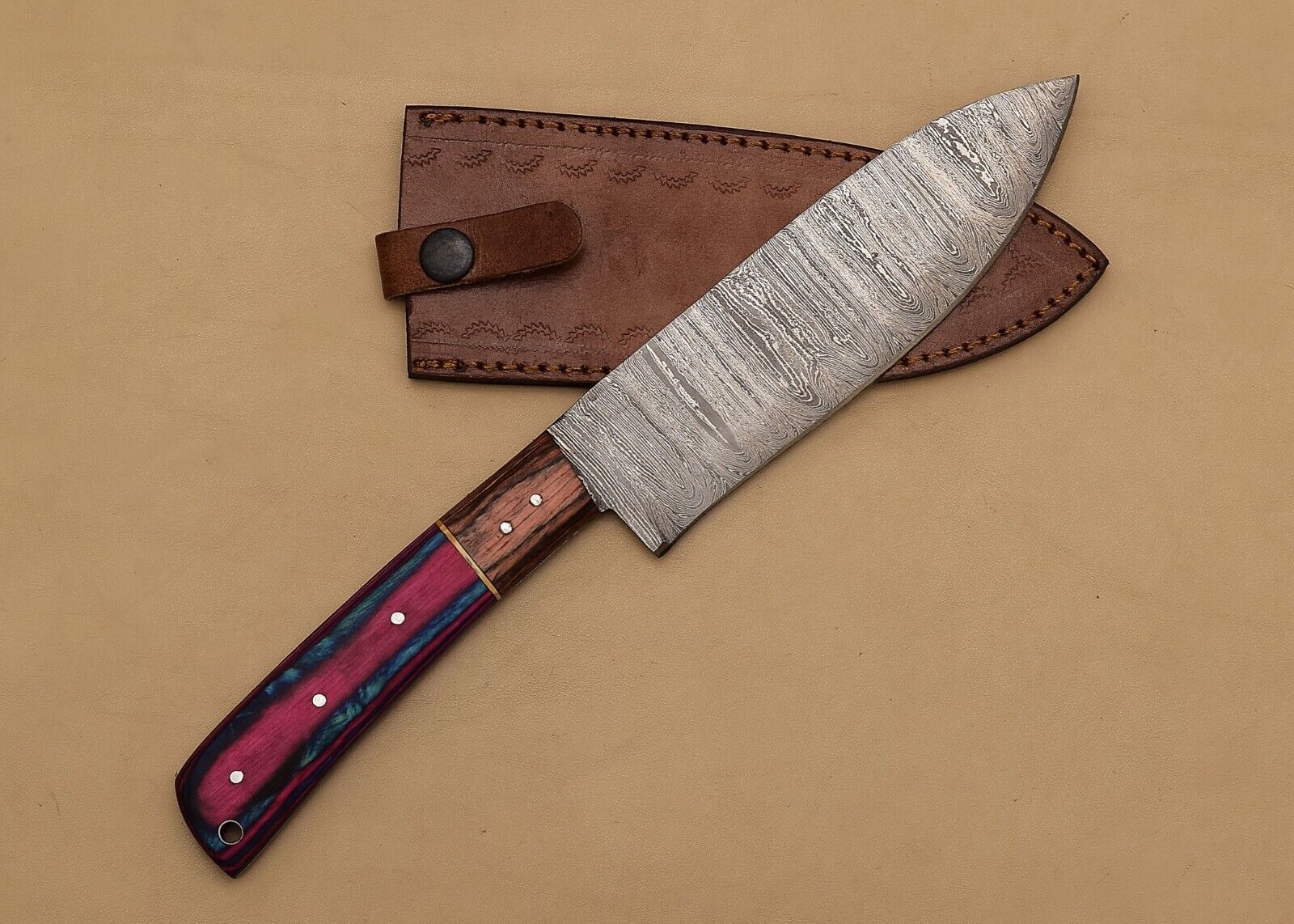 Exclusive Handmade Damascus Steel Chef Fillet Knife With Pakka Wood Handle  Leather Sheath 1