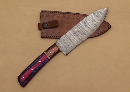 Exclusive Handmade Damascus Steel Chef Fillet Knife With Pakka Wood Handle  Leather Sheath 1