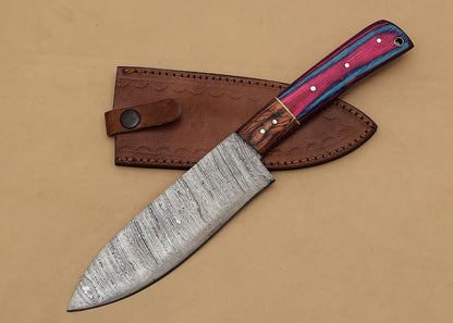 Exclusive Handmade Damascus Steel Chef Fillet Knife With Pakka Wood Handle  Leather Sheath 2