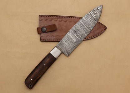 Custom Forged Damascus Steel Fillet Knife  12 Chef Knife With Elegant Wooden Handle 1
