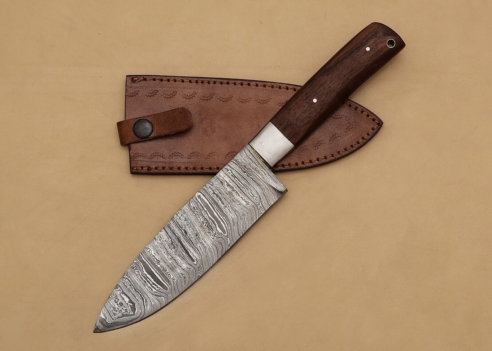 Custom Forged Damascus Steel Fillet Knife  12 Chef Knife With Elegant Wooden Handle 2