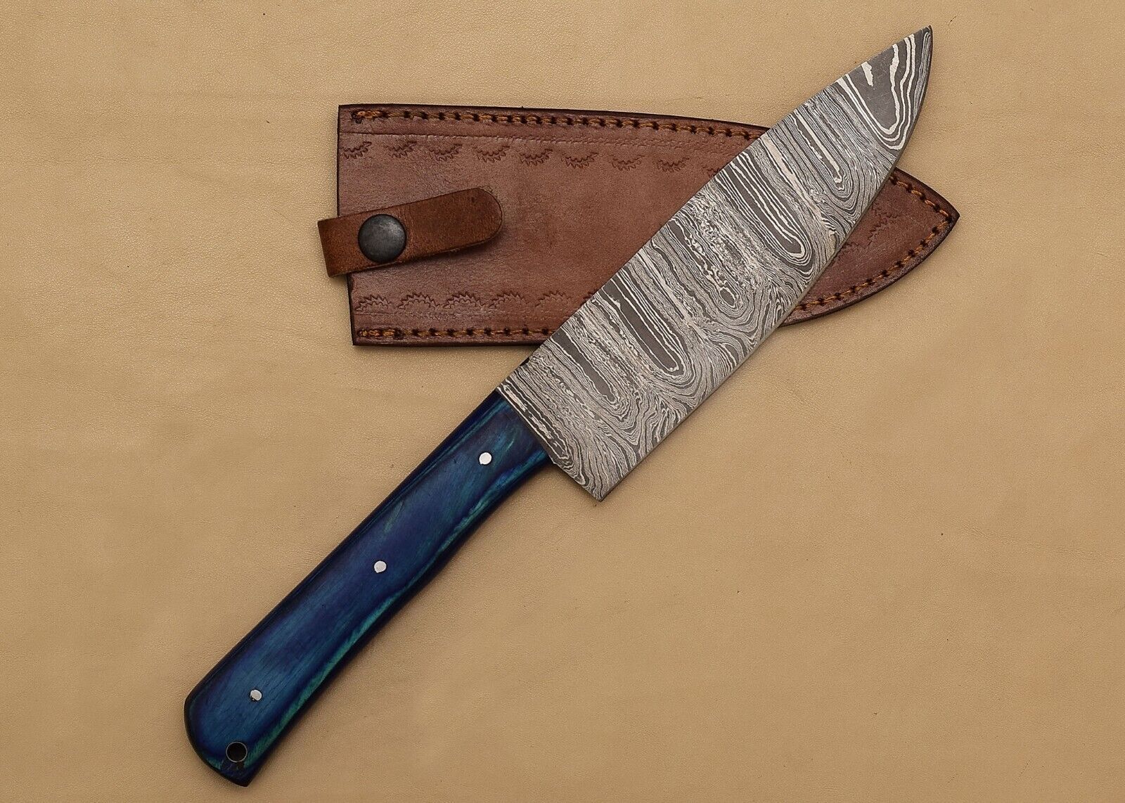 Handcrafted Damascus Steel Chef Knife With 7 Blade And 5 Pakka Wood Handle 2