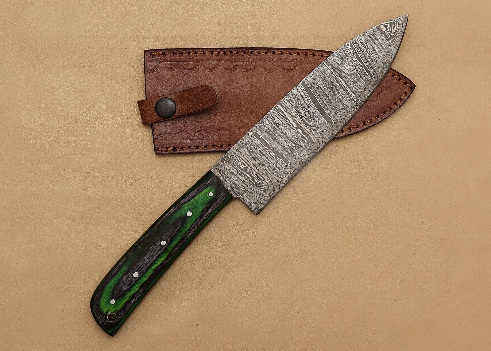 Premium Damascus Steel Kitchen Fillet Knife  Handmade Chef Tool With Leather Sheath 1