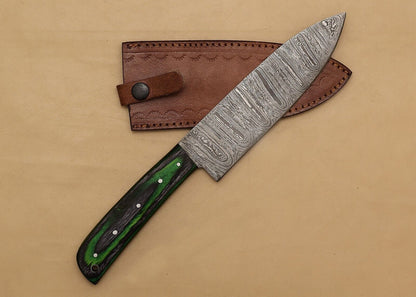 Premium Damascus Steel Kitchen Fillet Knife  Handmade Chef Tool With Leather Sheath 1