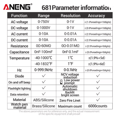 ANENG 681 Rechargeable Digital Multimeter With Non Contact Voltage Detection 3