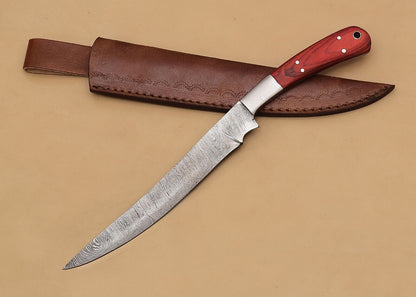 Beautiful Handmade Damascus Steel Chef Knife – Wooden Handle, 12 Inch Overall Length