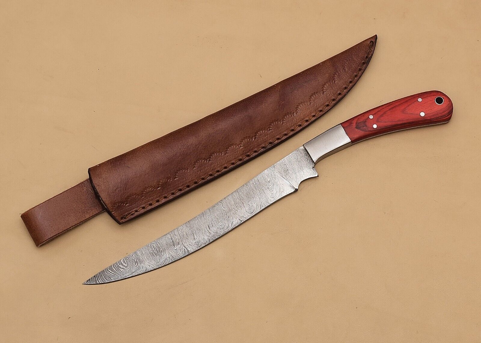 Beautiful Handmade Damascus Steel Chef Knife  Wooden Handle 12 Inch Overall Length 2