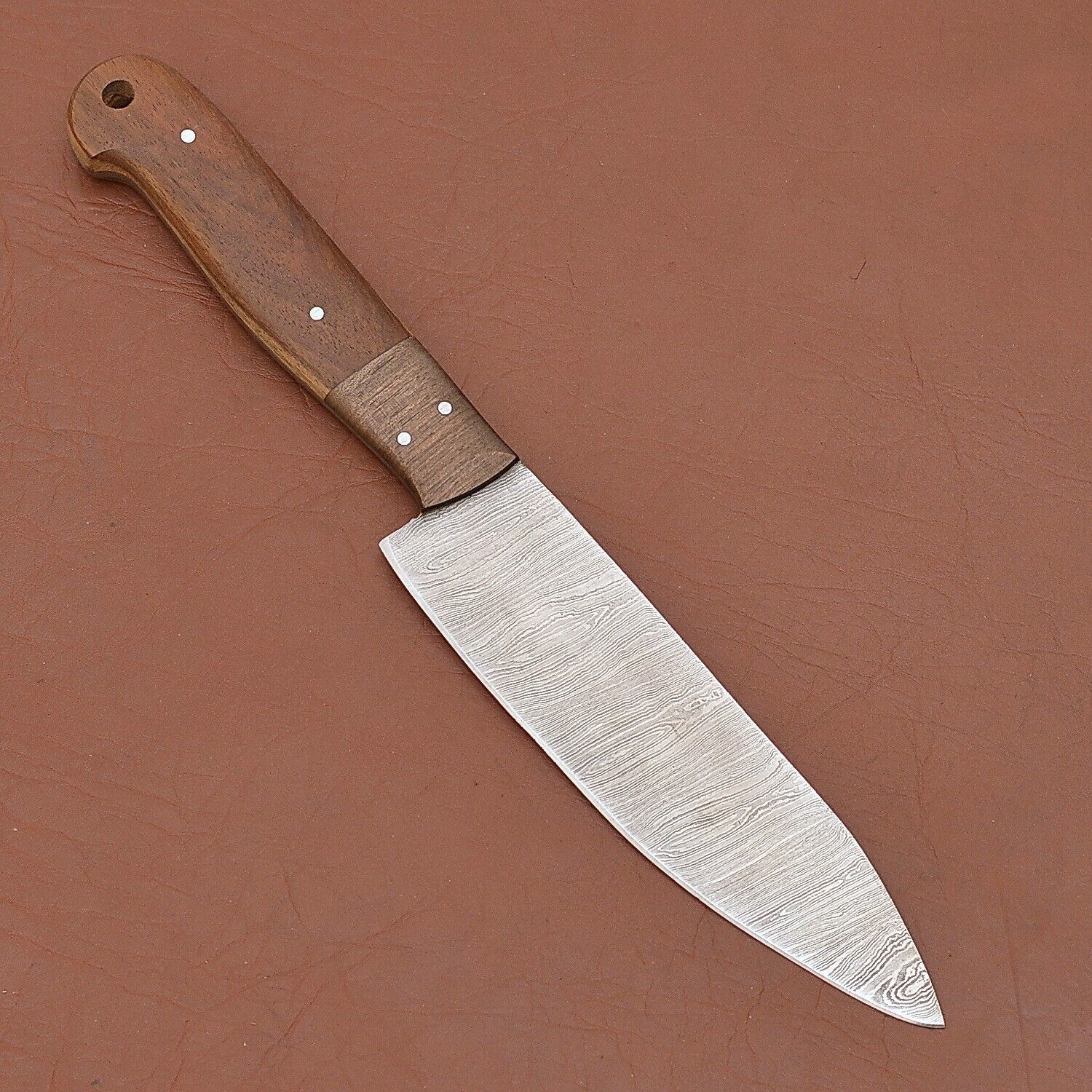 Damascus Steel Fillet Knife  Professional Handmade Chef Knife With Leather Cover 3