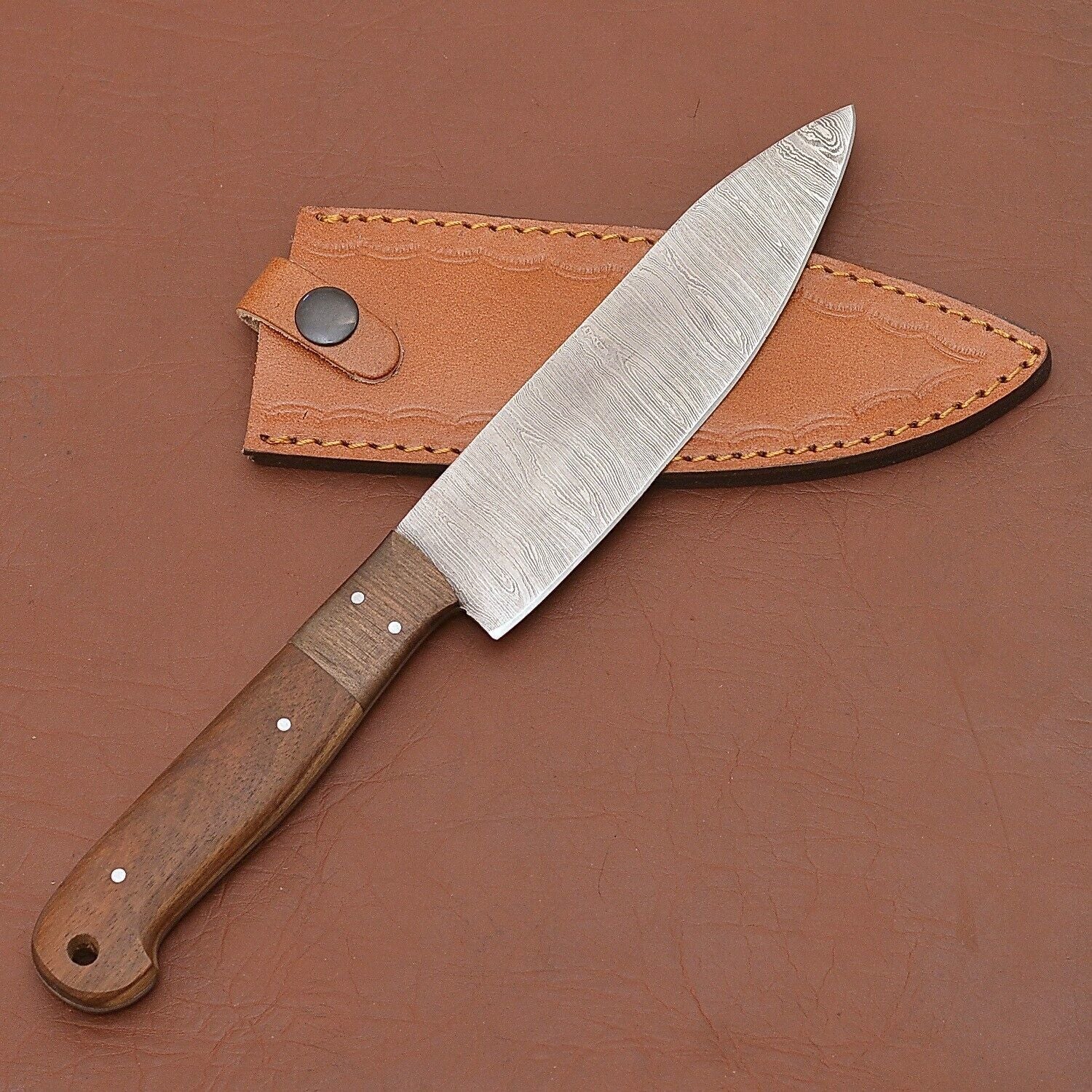 Damascus Steel Fillet Knife  Professional Handmade Chef Knife With Leather Cover 1