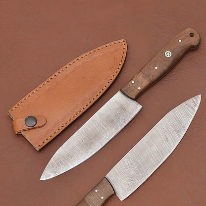 Damascus Steel Fillet Knife – Professional Handmade Chef Knife with Leather Cover