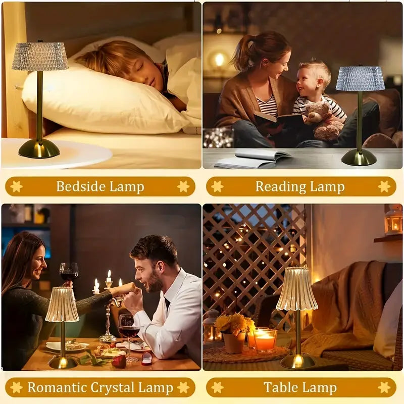 USB Rechargeable, Modern Touch LED Desk Lamp, Adjustable Cordless Metal Lamp, Crystal Decorative Light