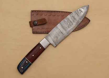 ArtisanCrafted Damascus Steel Fillet Knife With Polished Pakka Wood Handle  Sheath 1