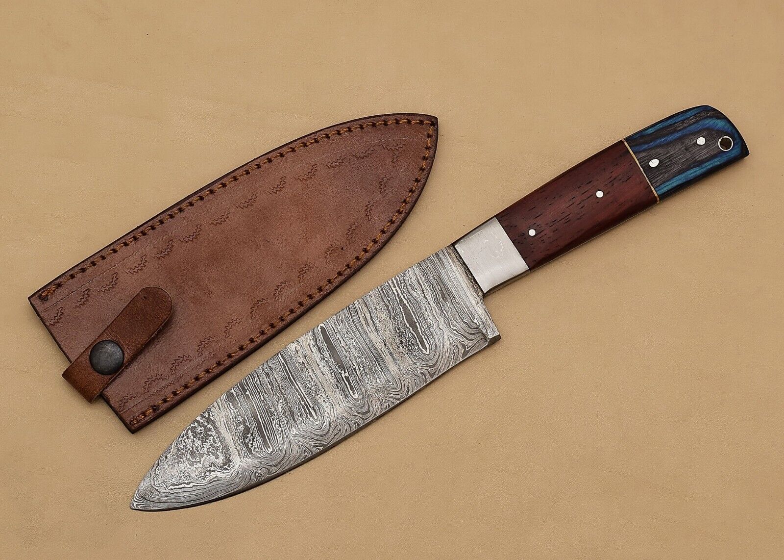 ArtisanCrafted Damascus Steel Fillet Knife With Polished Pakka Wood Handle  Sheath 2