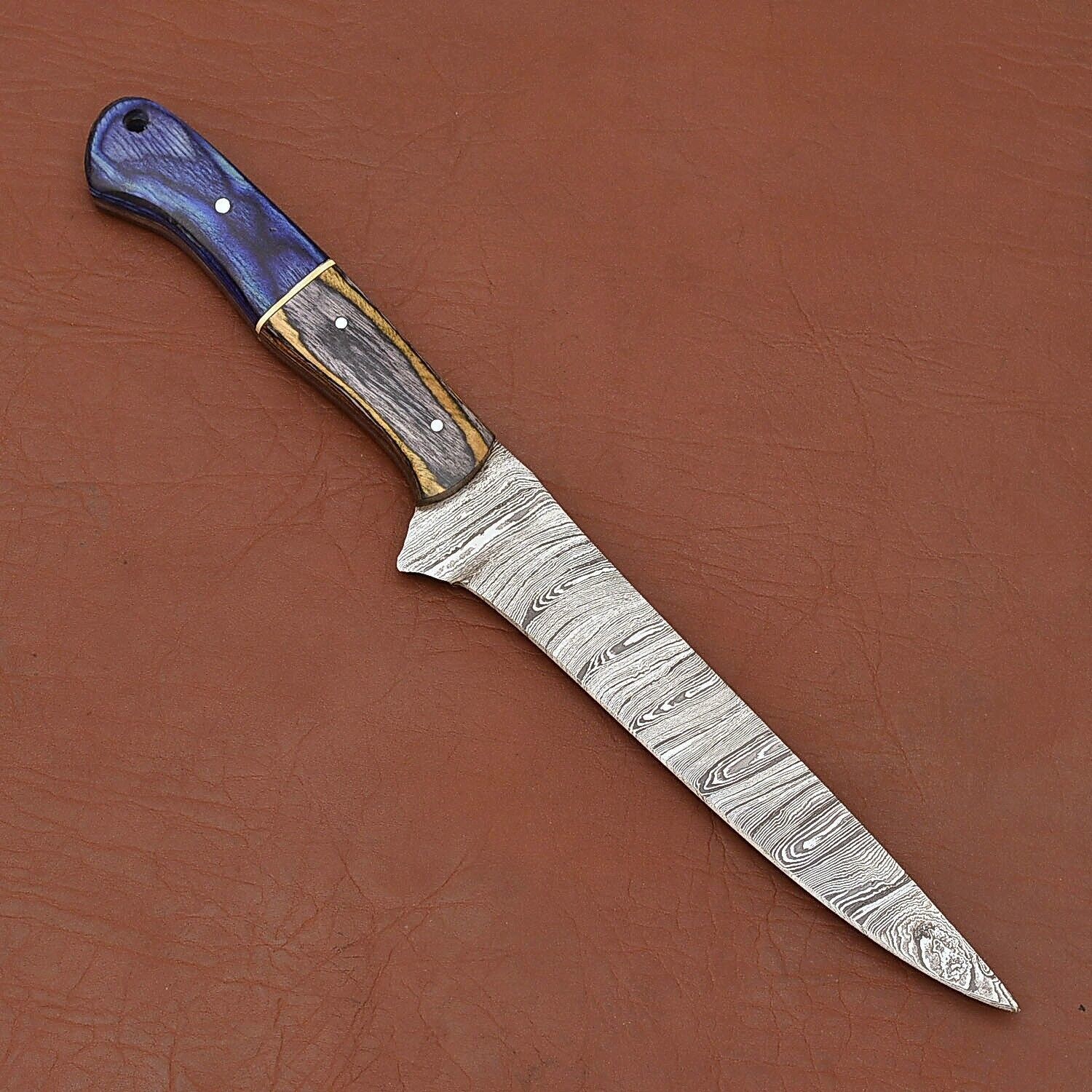 Custom Handmade Damascus Steel Knife  Luxury Chef Fillet Blade With Leather Sheath 3