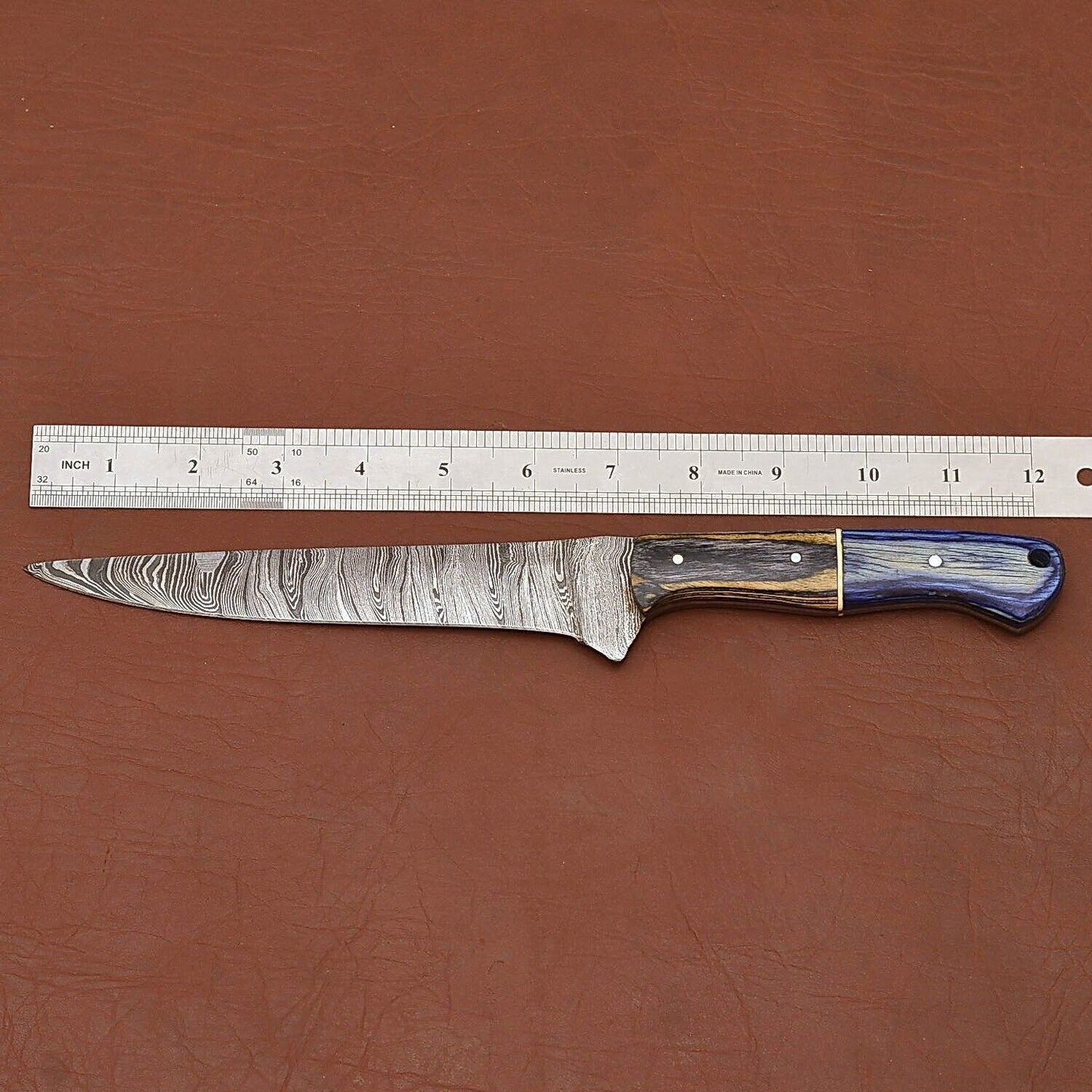Custom Handmade Damascus Steel Knife  Luxury Chef Fillet Blade With Leather Sheath 2