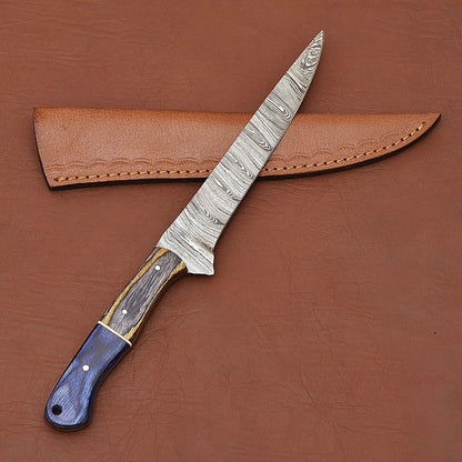 Custom Handmade Damascus Steel Knife  Luxury Chef Fillet Blade With Leather Sheath 1