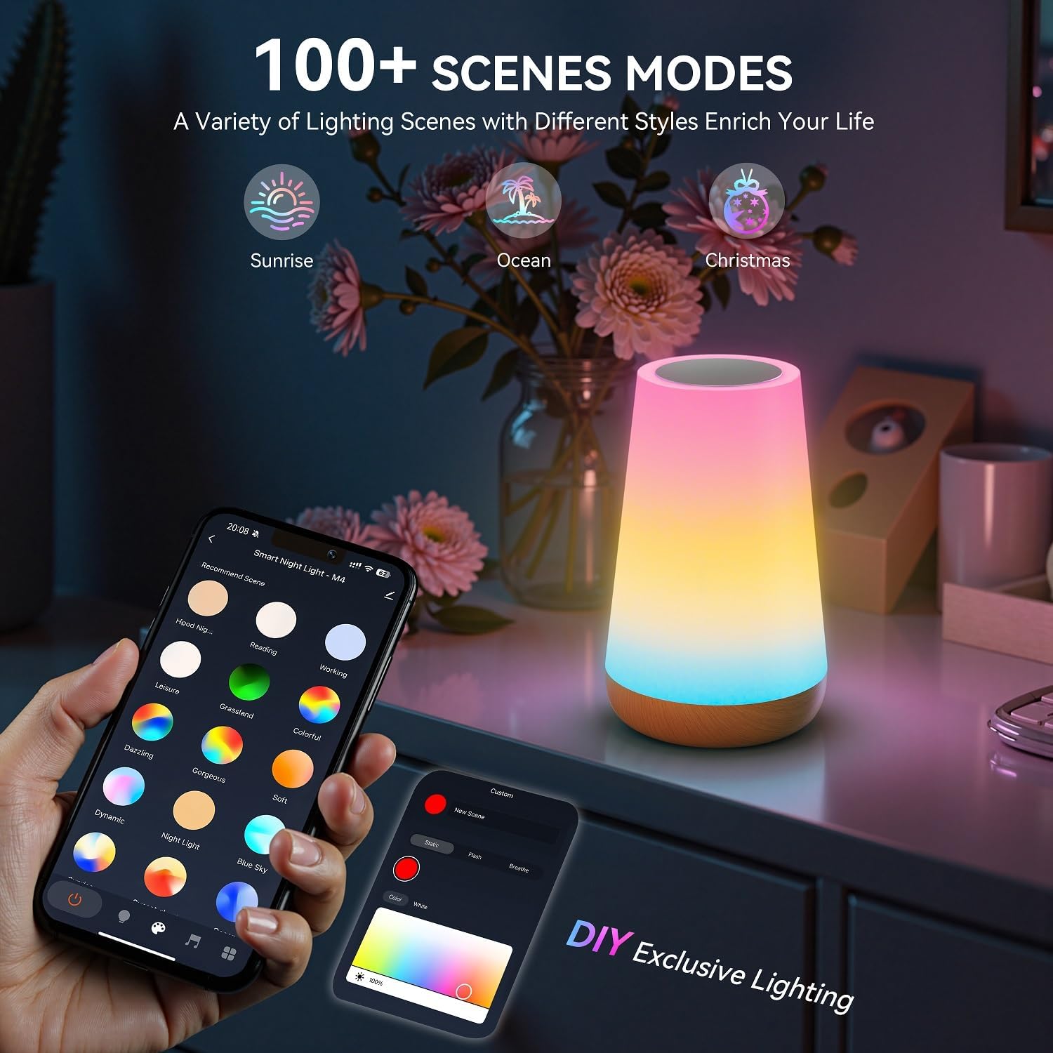 Smart APP WIFI Table Lamp, Ambient Bedside Lamp with Multiple Lighting Modes, Remotely Controlled Night Light