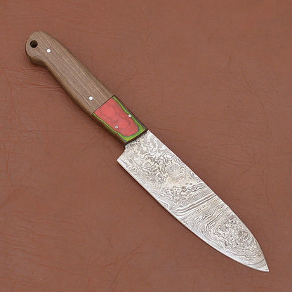 HandForged Damascus Chef Fillet Knife  Exquisite Wood Handle  Leather Case Included 1