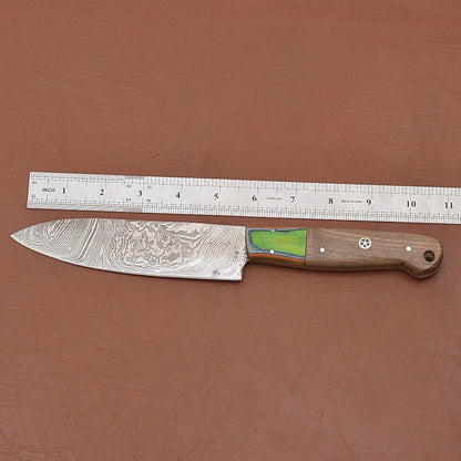 HandForged Damascus Chef Fillet Knife  Exquisite Wood Handle  Leather Case Included 2