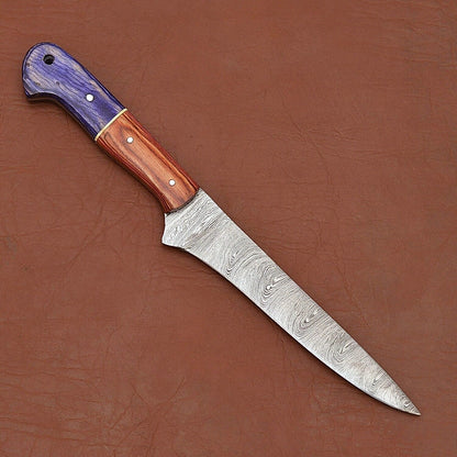 Custom Damascus Steel Knife  HandForged Chef Fillet Blade With Wooden Handle 1