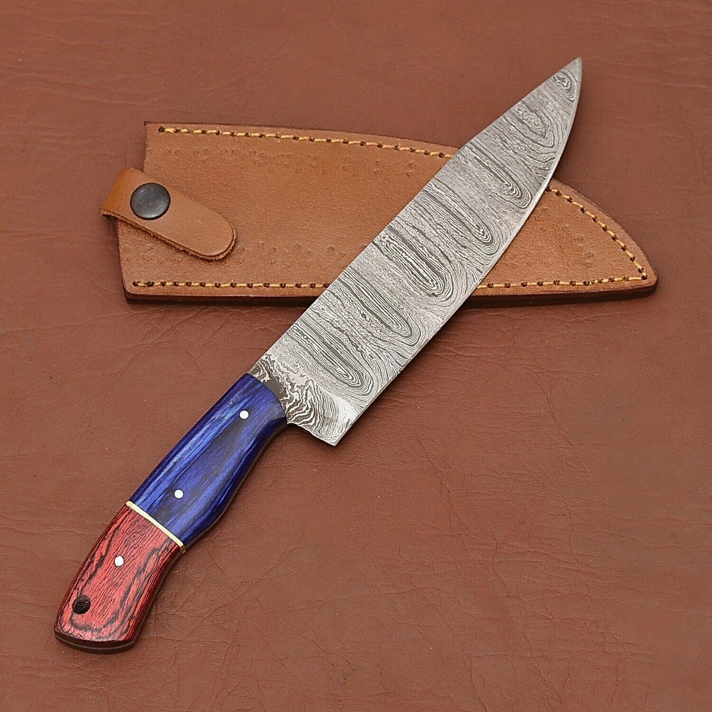 Precision Forged Damascus Steel Knife  Professional Fillet Chef Knife With Leather Cover 3