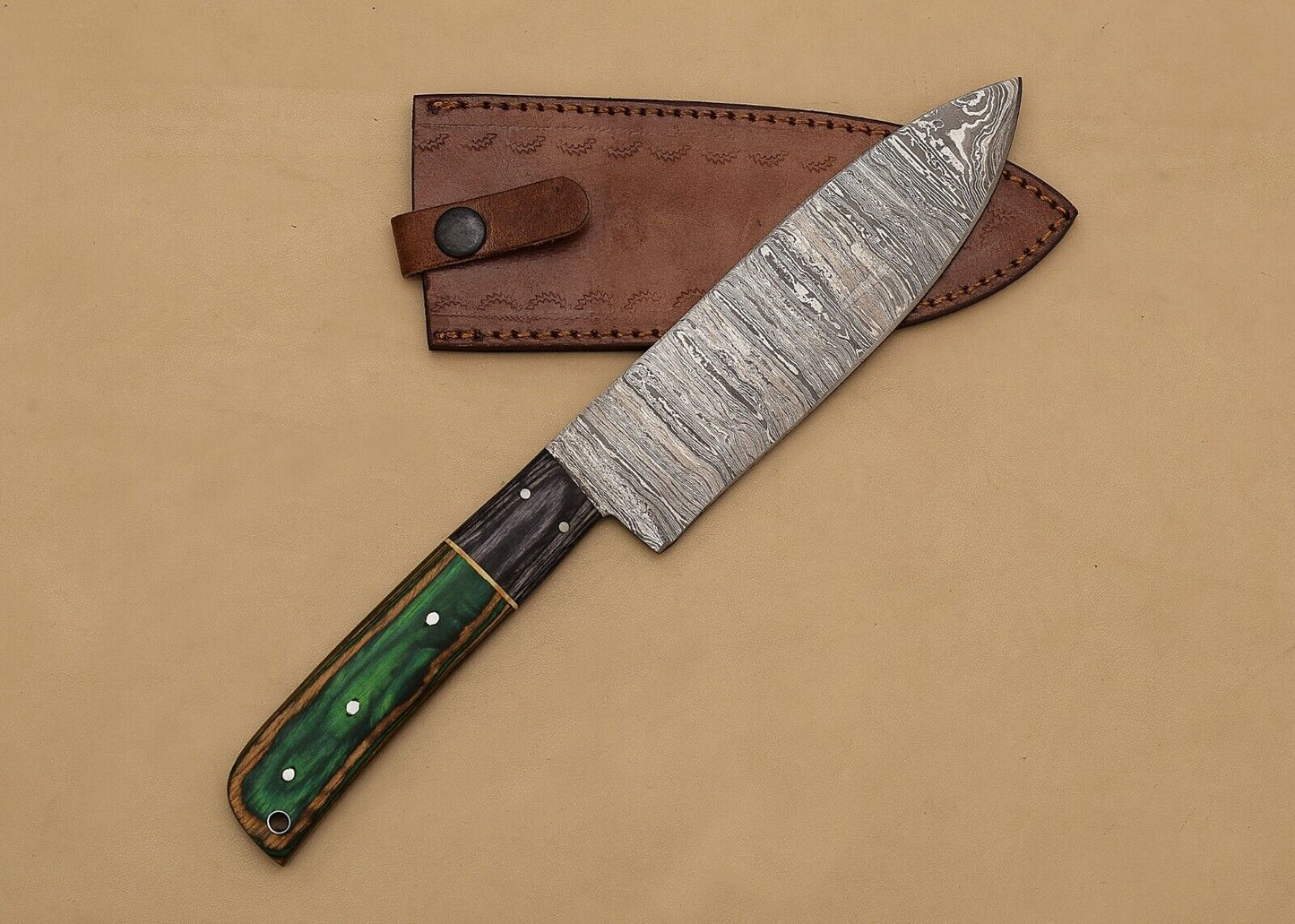 Handmade Damascus Master Chef Fillet Knife  Stunning Pattern Blade  Wooden Grip 1