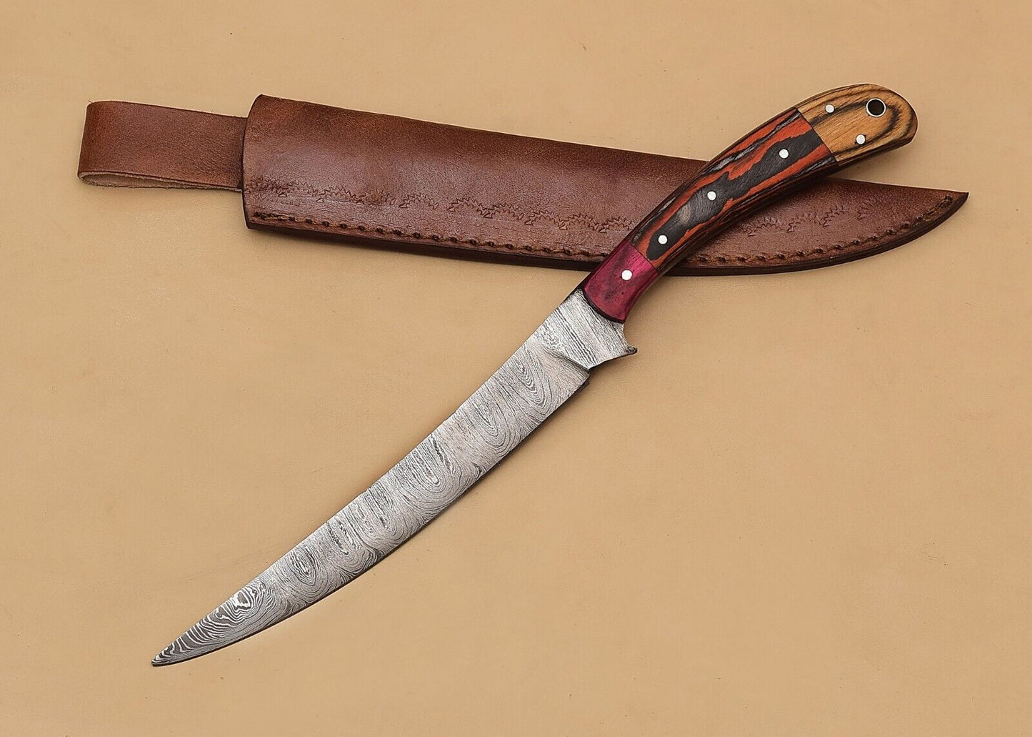 Custom Damascus Steel Fillet Knife  12 Chef Knife With Elegant Pakka Wood Grip 2