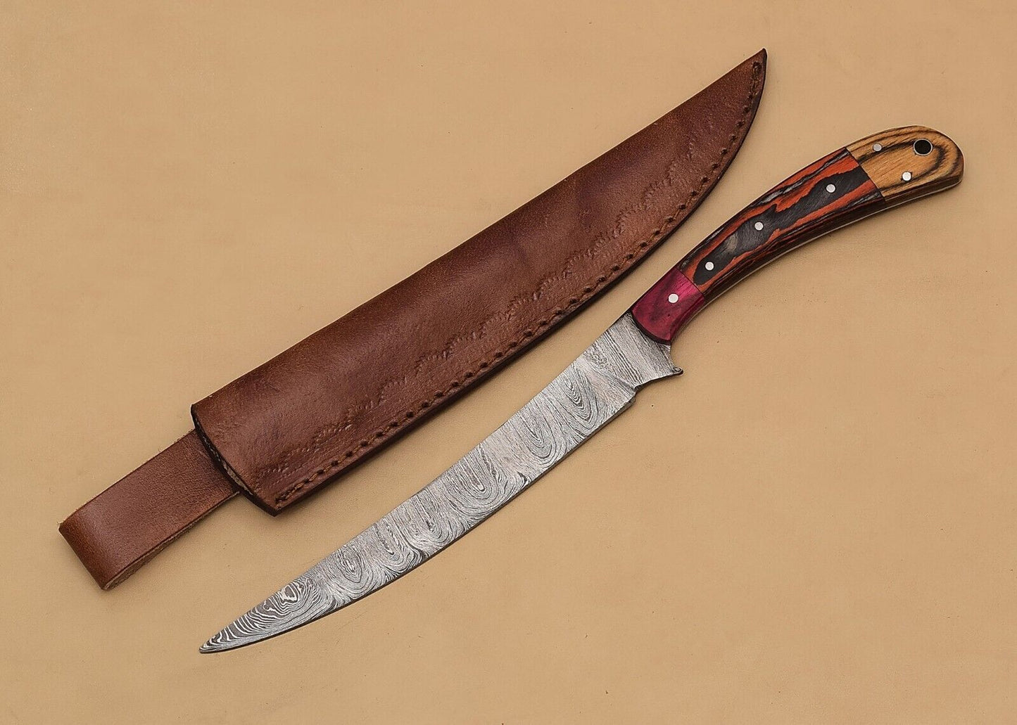 Custom Damascus Steel Fillet Knife – 12" Chef Knife with Elegant Pakka Wood Grip