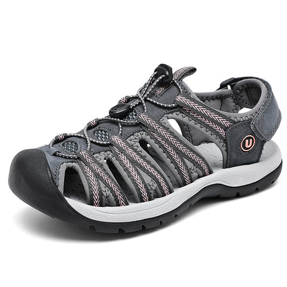 Womens Summer Genuine Leather Wedge Sandals, Fashionable Breathable Casual Shoes for Beach, Outdoor & Everyday Comfort