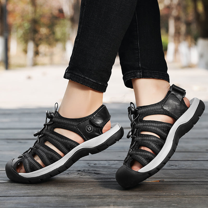 Womens Summer Genuine Leather Wedge Sandals Fashionable Breathable Casual Shoes For Beach Outdoor   3