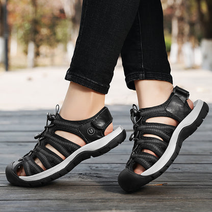 Womens Summer Genuine Leather Wedge Sandals Fashionable Breathable Casual Shoes For Beach Outdoor   3