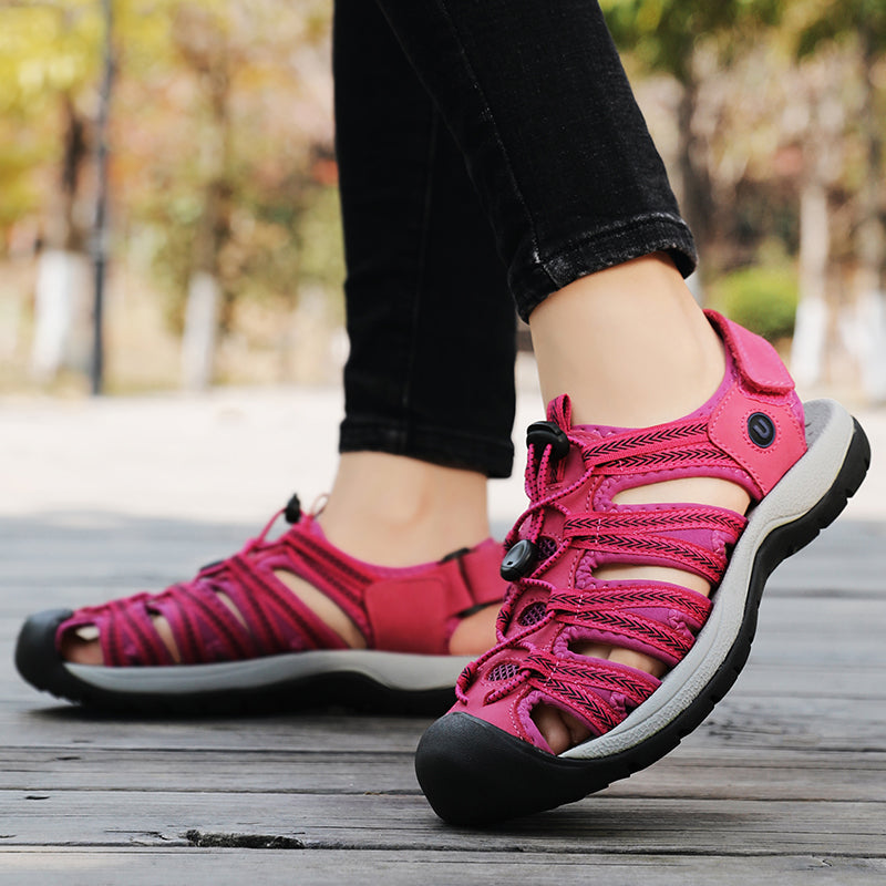 Womens Summer Genuine Leather Wedge Sandals Fashionable Breathable Casual Shoes For Beach Outdoor   5