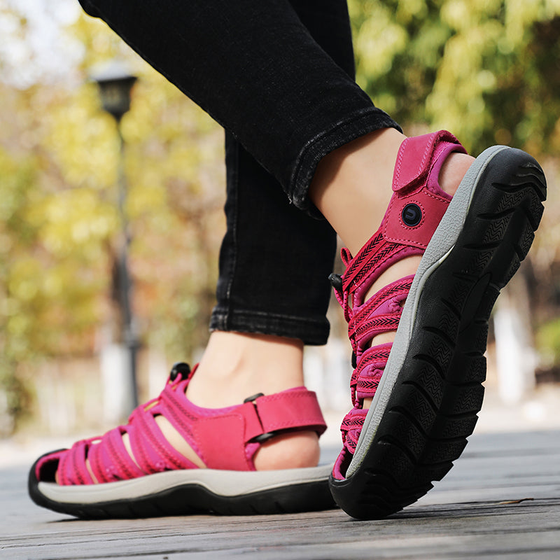Womens Summer Genuine Leather Wedge Sandals Fashionable Breathable Casual Shoes For Beach Outdoor   2