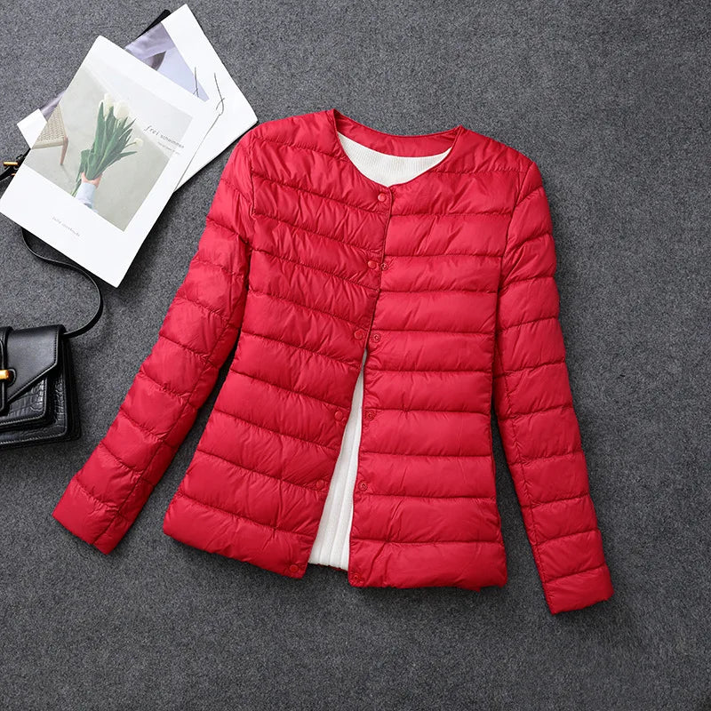 Women's Lightweight Down Jacket, Matt Fabric Windbreaker Parka, Warm Duck Down Coat