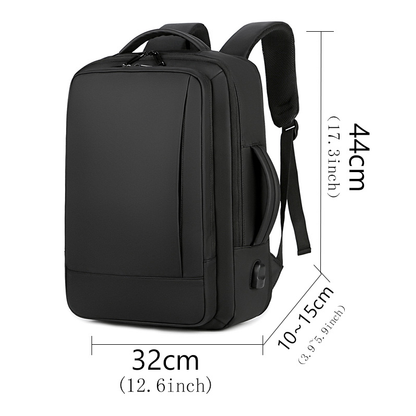 Business Casual Men's Expandable Travel Backpack, Waterproof Fabric, USB Charging, Ideal for Work and Daily Commute