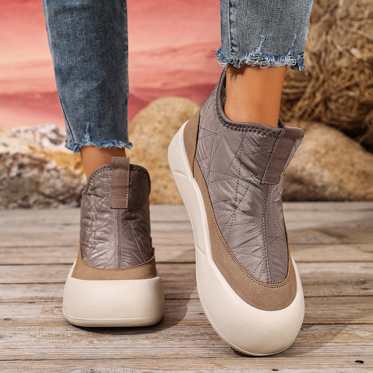 Womens Winter Down Cloth Snow Boots NonSlip Thick Bottom FleeceLined Soft Cotton Shoes For Cold Wea 4